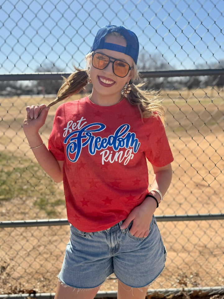 Let Freedom Ring with Metallic Puff Graphic Tee by Texas True Threads