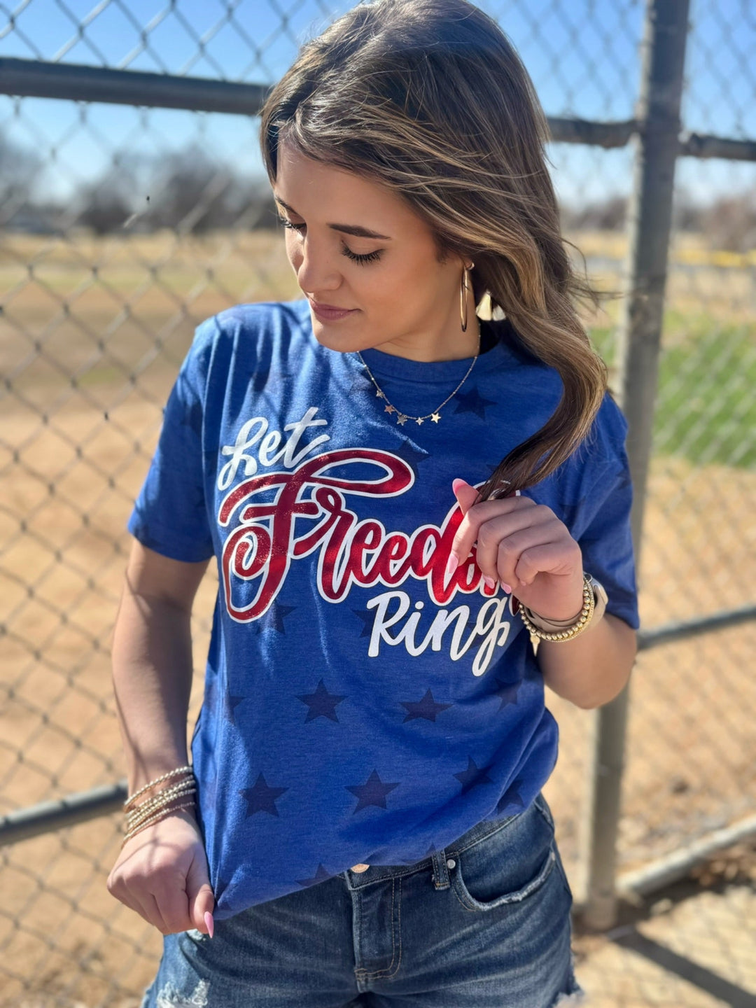 Let Freedom Ring with Metallic Puff Graphic Tee by Texas True Threads