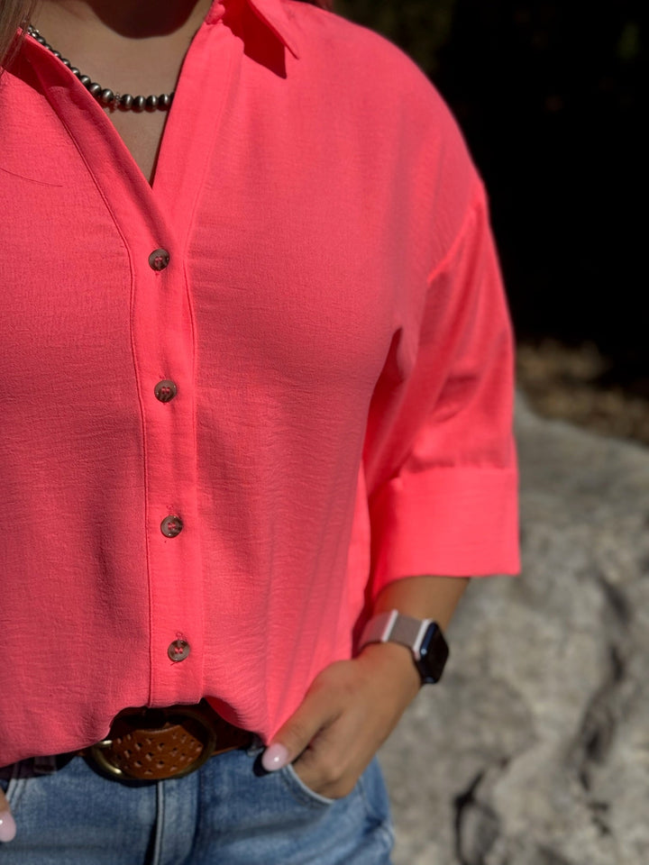 Camille Coral Button Up Top