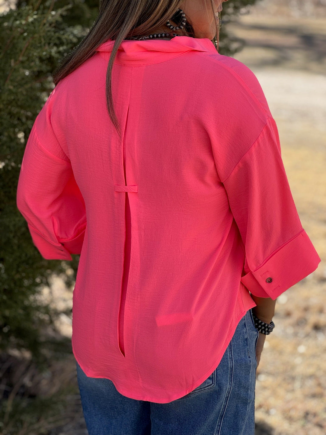 Camille Coral Button Up Top