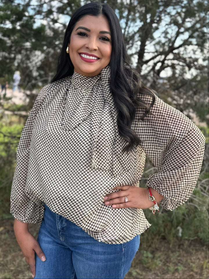 Meredith Black & Beige Dotted Top