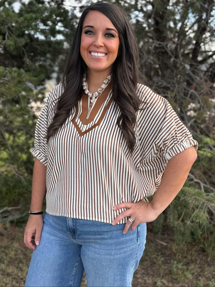Desiree Brown Striped Top