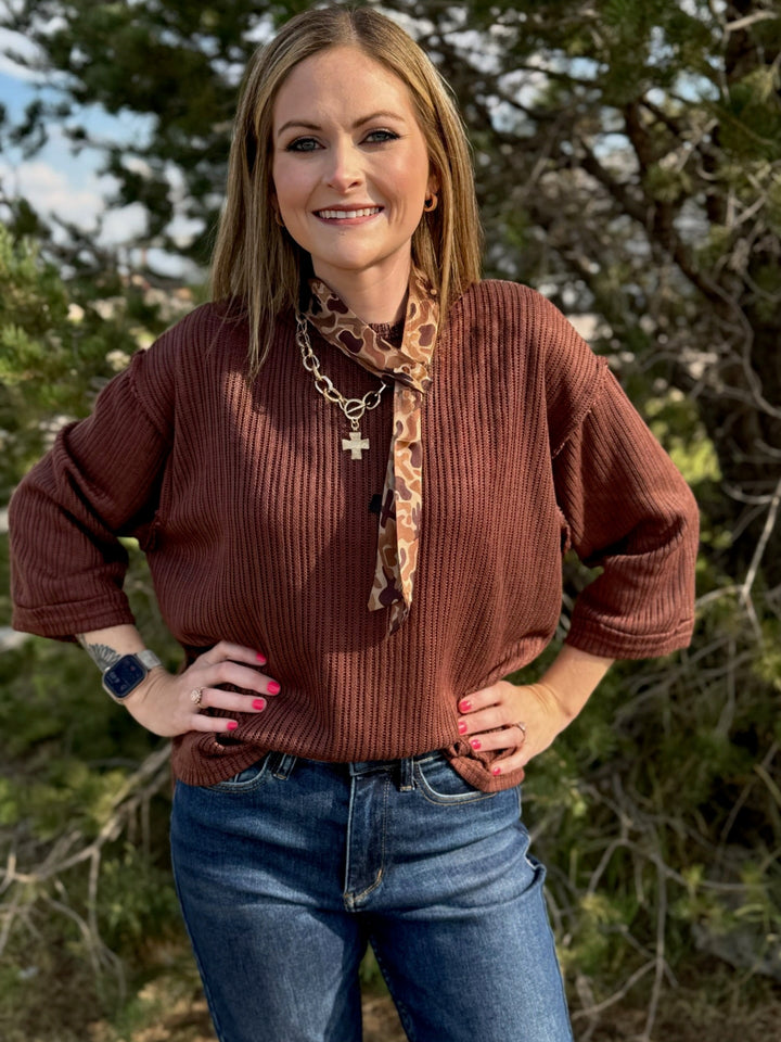 Cashlee Brown Ribbed Sweater