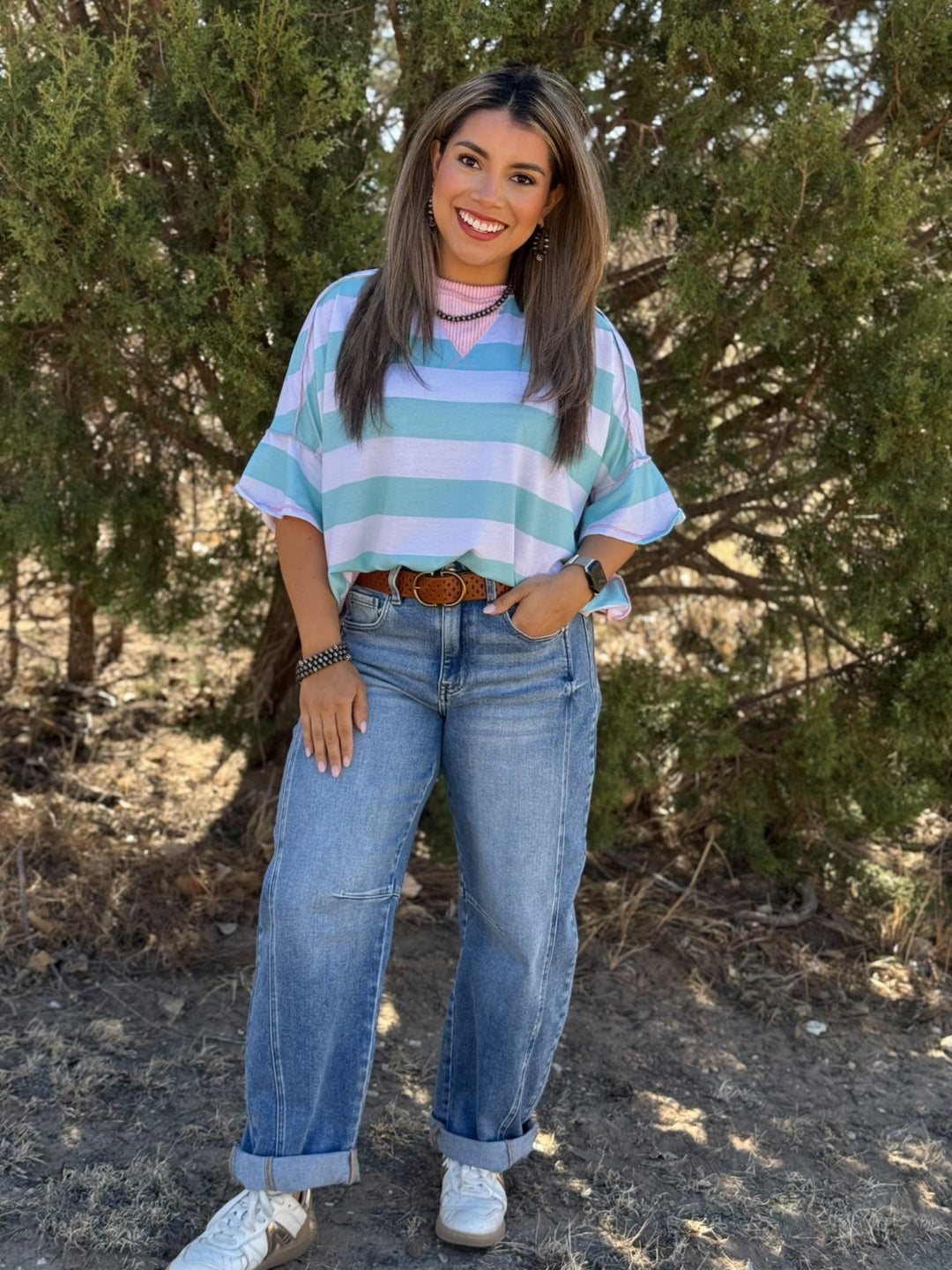 Rena Mint & Pink Top