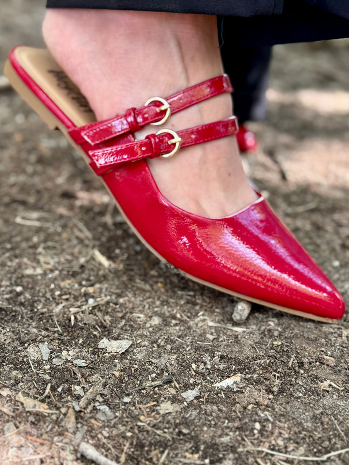 Take a Number Red Patent Mule by Corkys