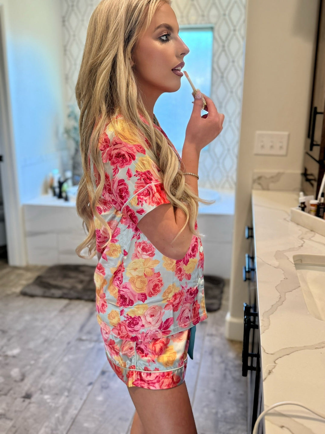 Floral Satin Pajama Short Set