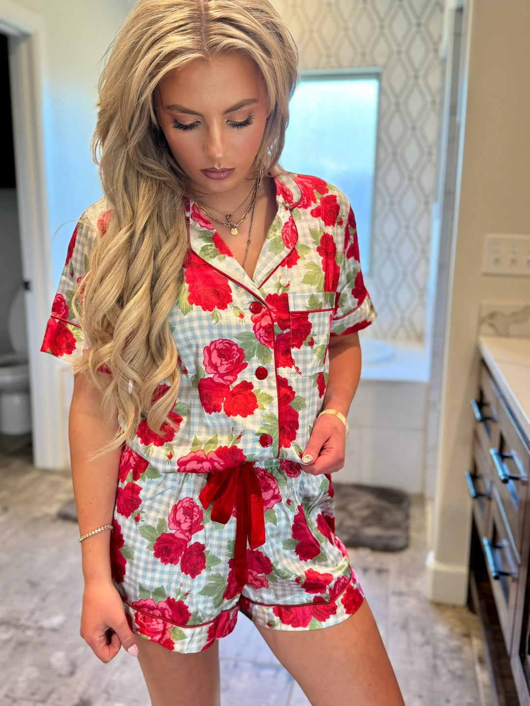 Floral Satin Pajama Short Set