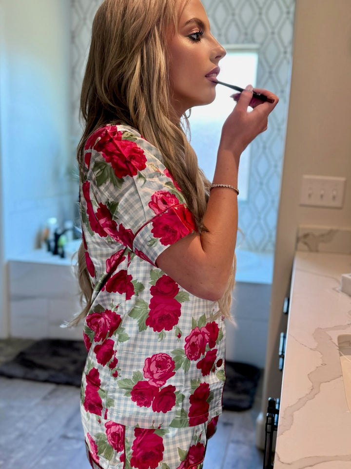 Floral Satin Pajama Short Set