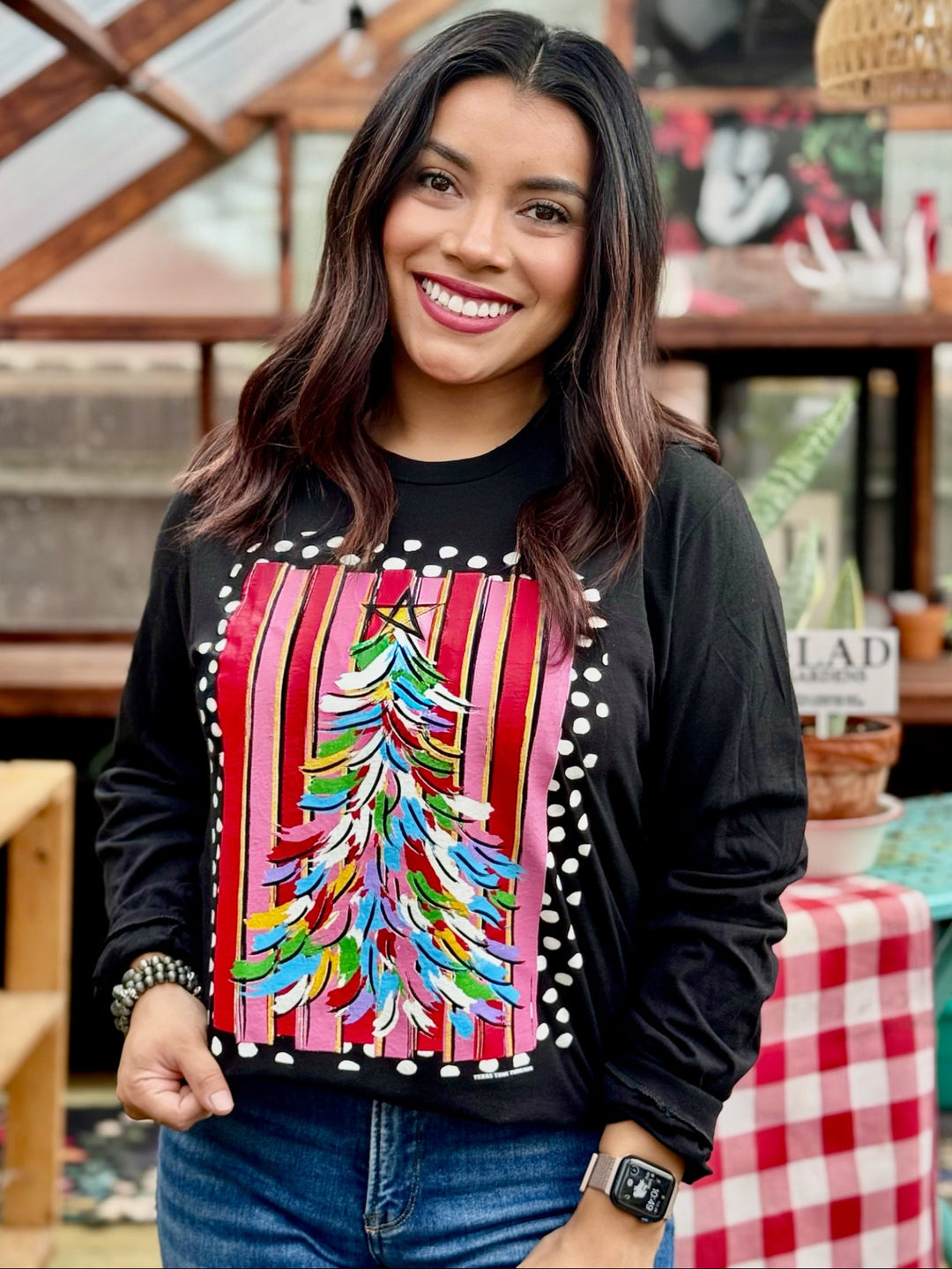 Painted Christmas Tree Long Sleeve Graphic Tee by Texas True Threads