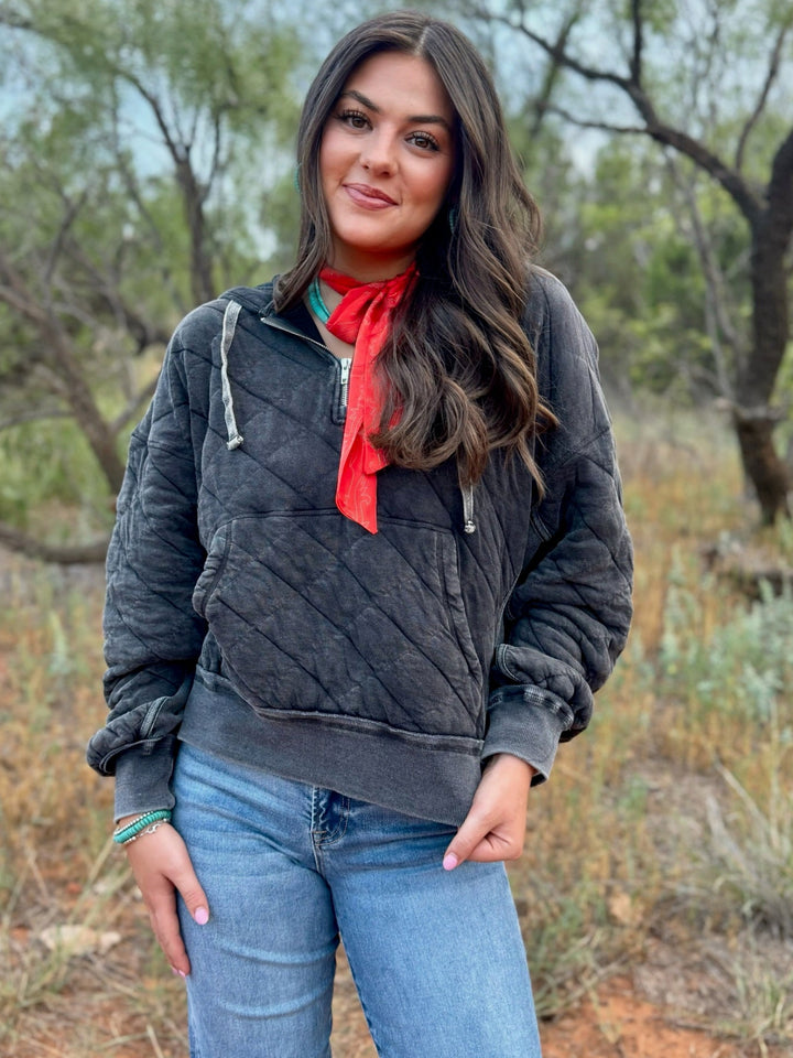 Charcoal Quilted 1/4 Zip Pullover