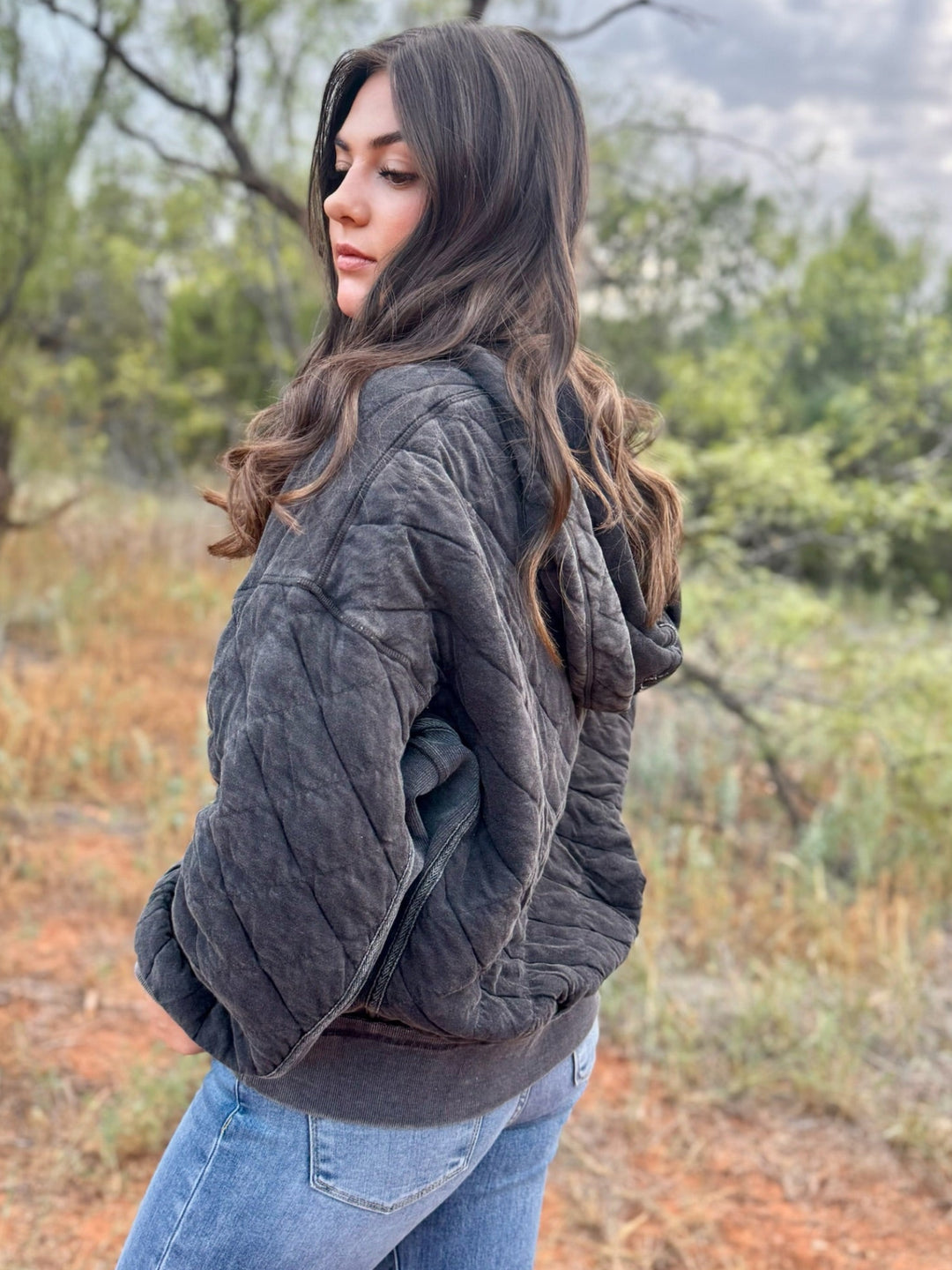 Charcoal Quilted 1/4 Zip Pullover