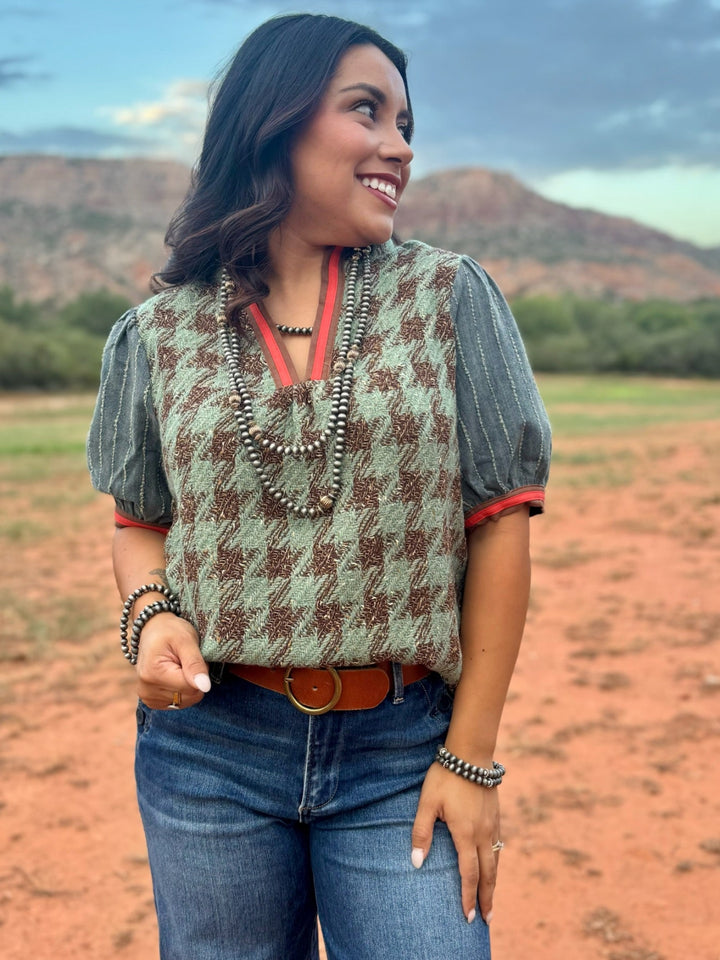 Houndstooth Tweed Top