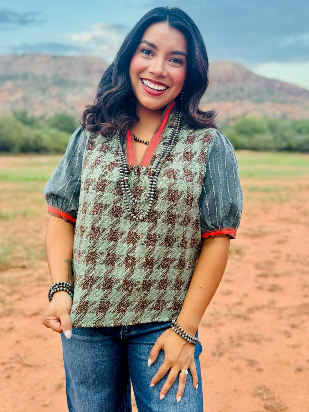 Houndstooth Tweed Top