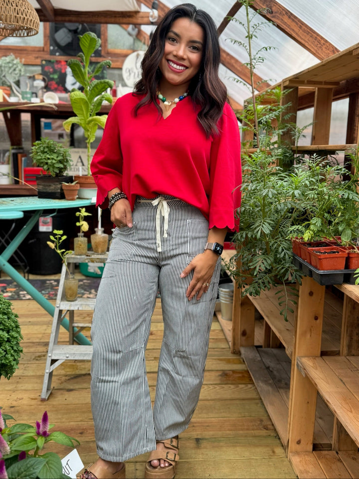 Black & White Stripe Barrel Pants