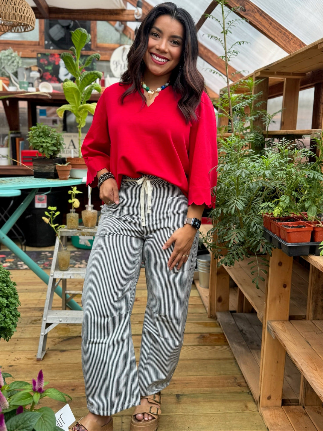 Red Scallop Edge Detail Top