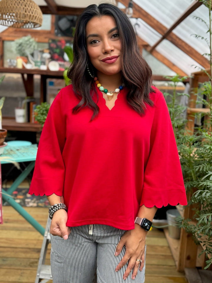 Red Scallop Edge Detail Top