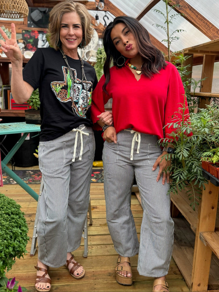 Black & White Stripe Barrel Pants