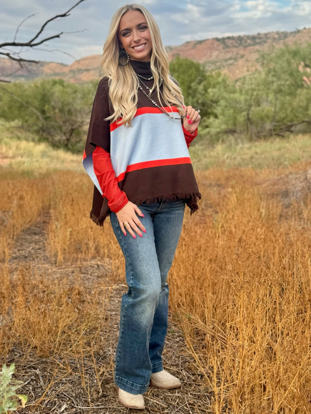 Color-block Brown Poncho by THML