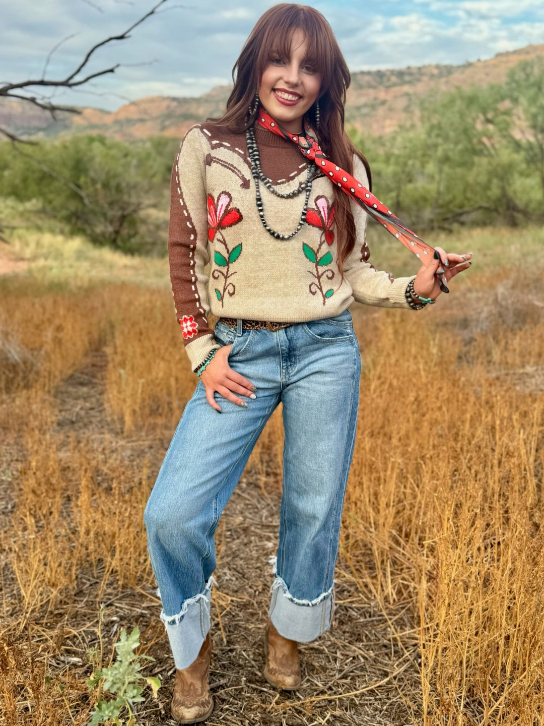 Flower Print Western Sweater by THML