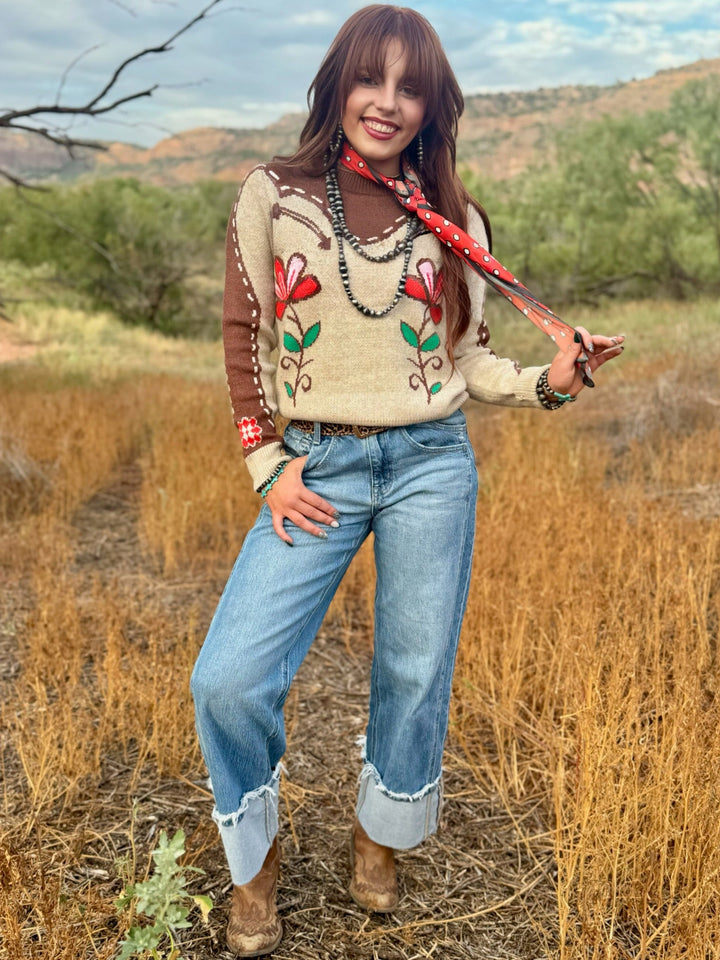 Flower Print Western Sweater by THML