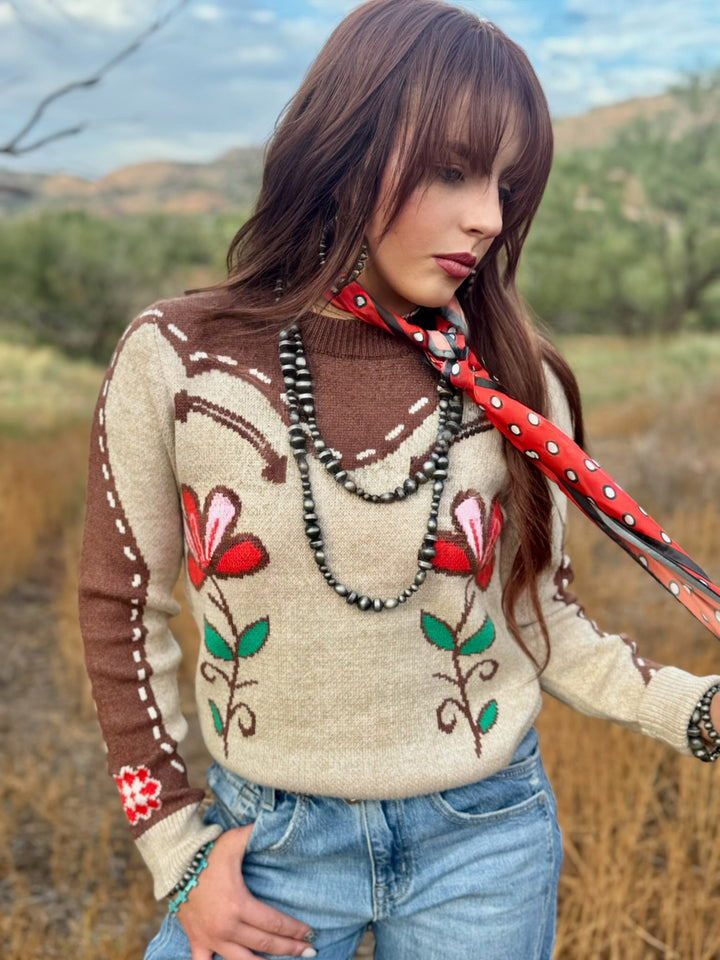 Flower Print Western Sweater by THML