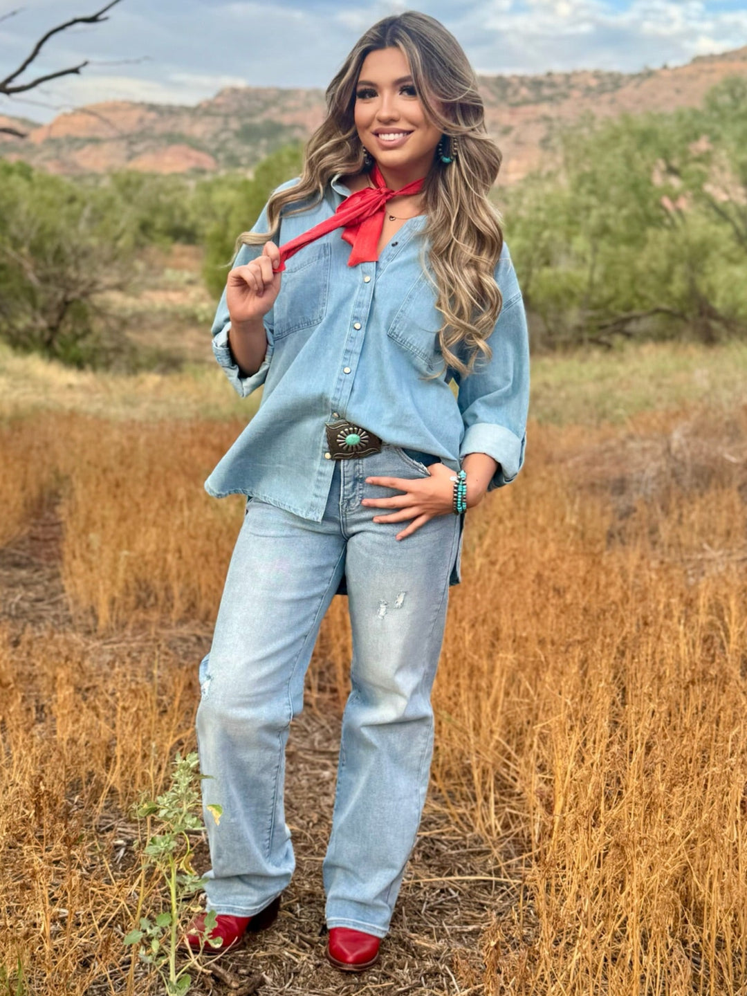 Liann Denim Pearl Snap Top