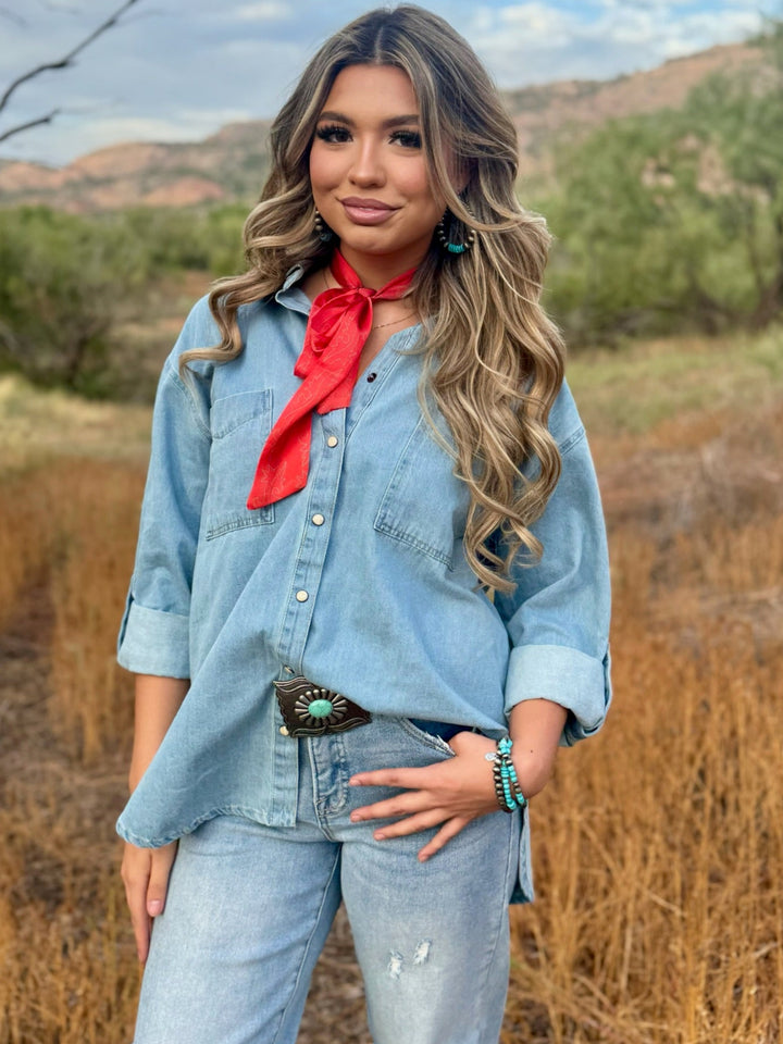 Liann Denim Pearl Snap Top