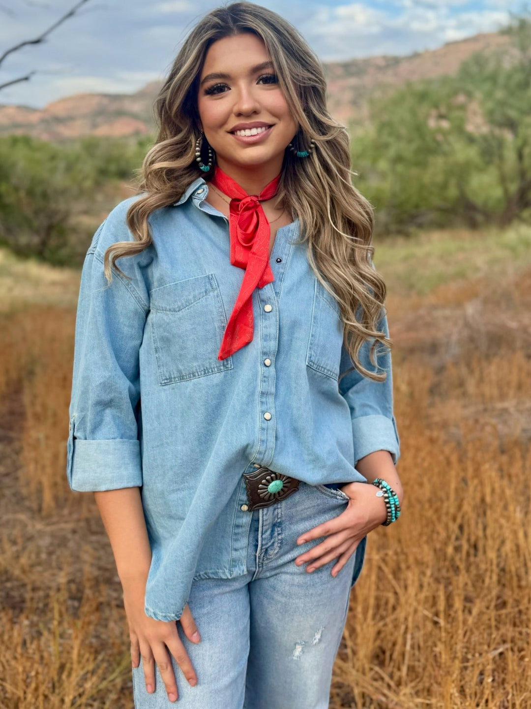 Liann Denim Pearl Snap Top
