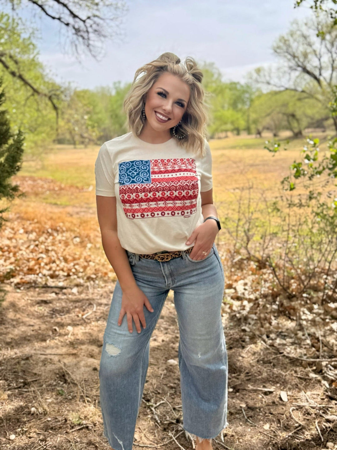 Barb's Paisley Flag Graphic Tee by Texas True Threads
