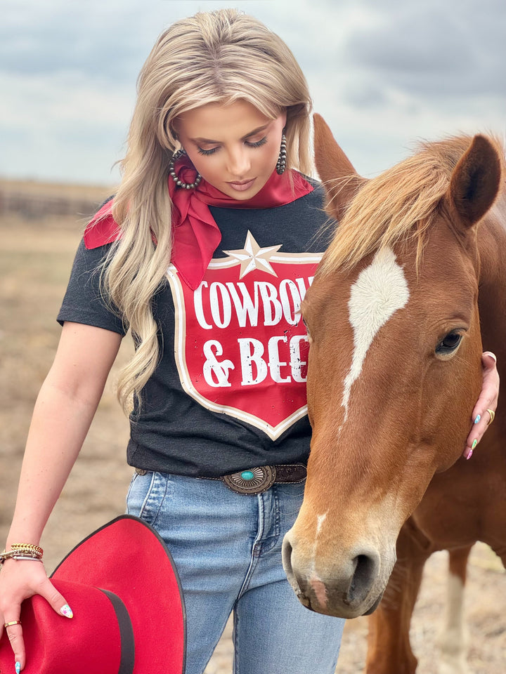 Cowboys & Beer Charblack Graphic Tee by Texas True Threads