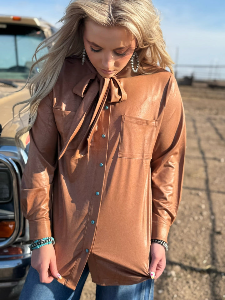Leather Outlaw Tan Button Up Top