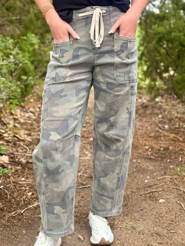 Kayla Drawstring Camo Jean by Risen
