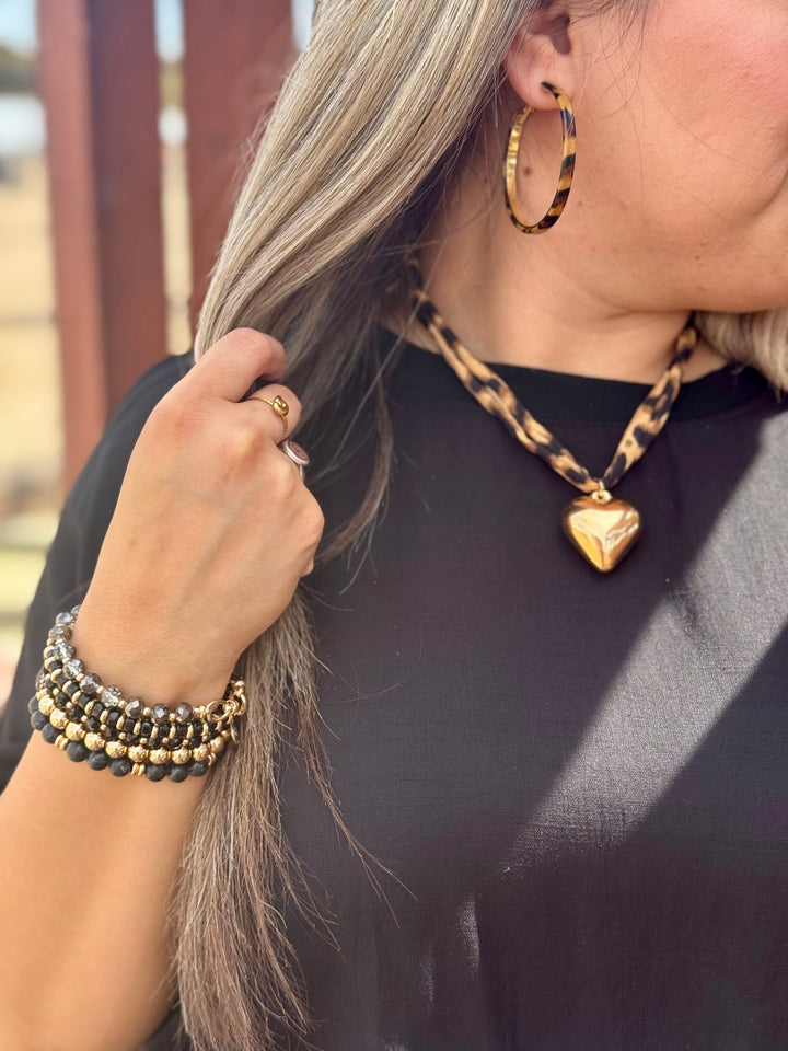 Leopard Necklace with Gold Heart