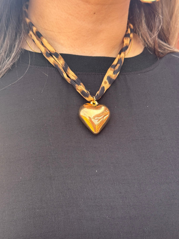 Leopard Necklace with Gold Heart