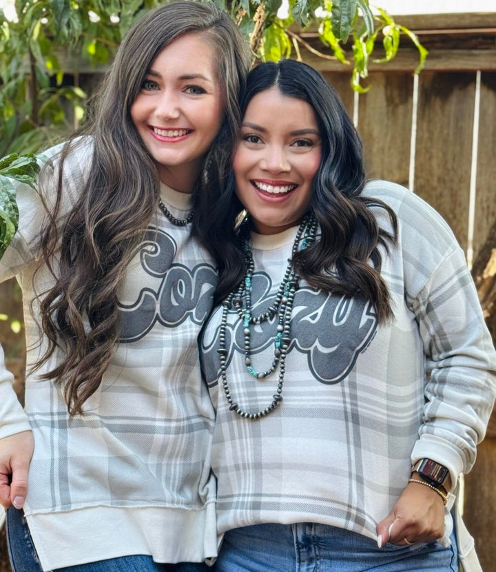 Cozy White & Grey Plaid Sweatshirt by Texas True Threads