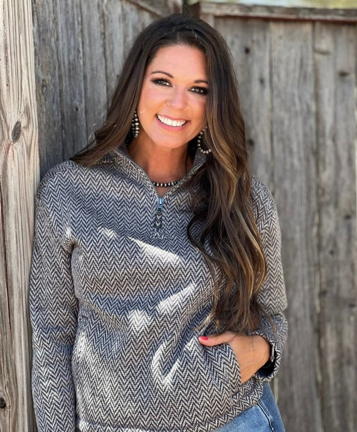 Nellie Grey Herringbone 1/4 Zip Pullover by Cinch