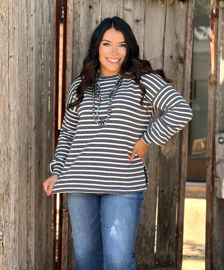 Benita Black & White Striped Long Sleeve Top