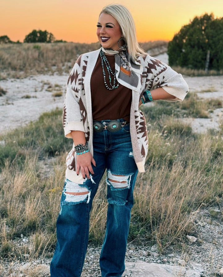 Sahara Cream & Brown Aztec Cardigan