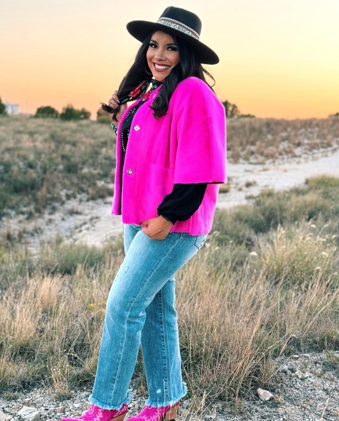 Bonnie Fuchsia Capelet Jacket by Ivy Jane