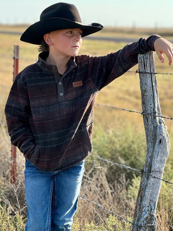 Ky Boy's Brown & Red Fleece Pullover by Cinch