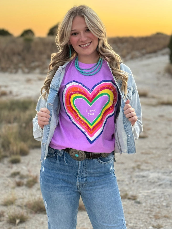 Rainbow Heart I Love You Graphic Tee by Texas True Threads