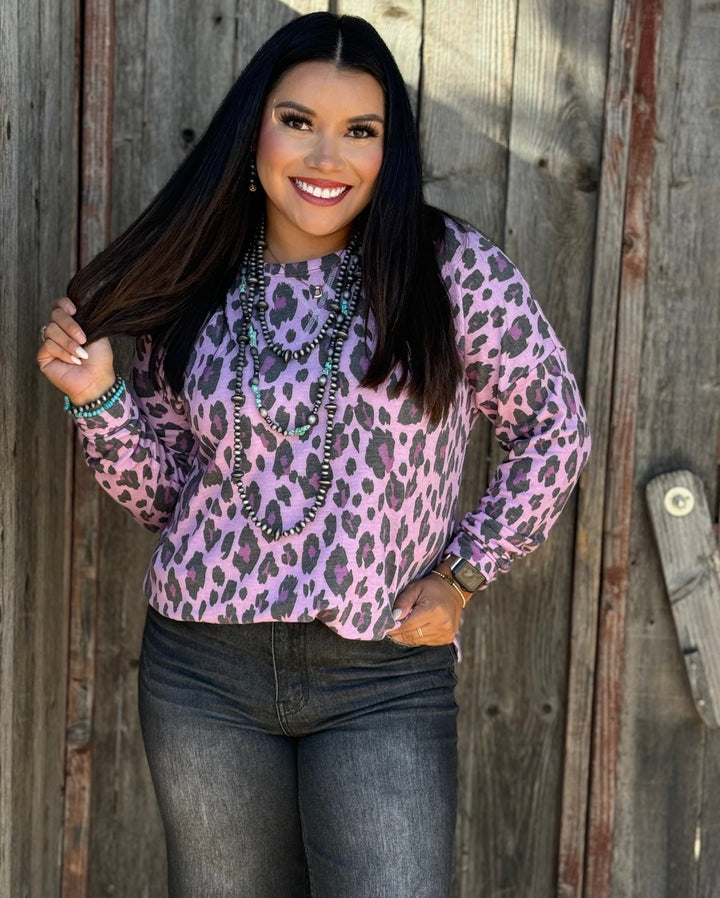 Tatum Purple Leopard Long Sleeve Top