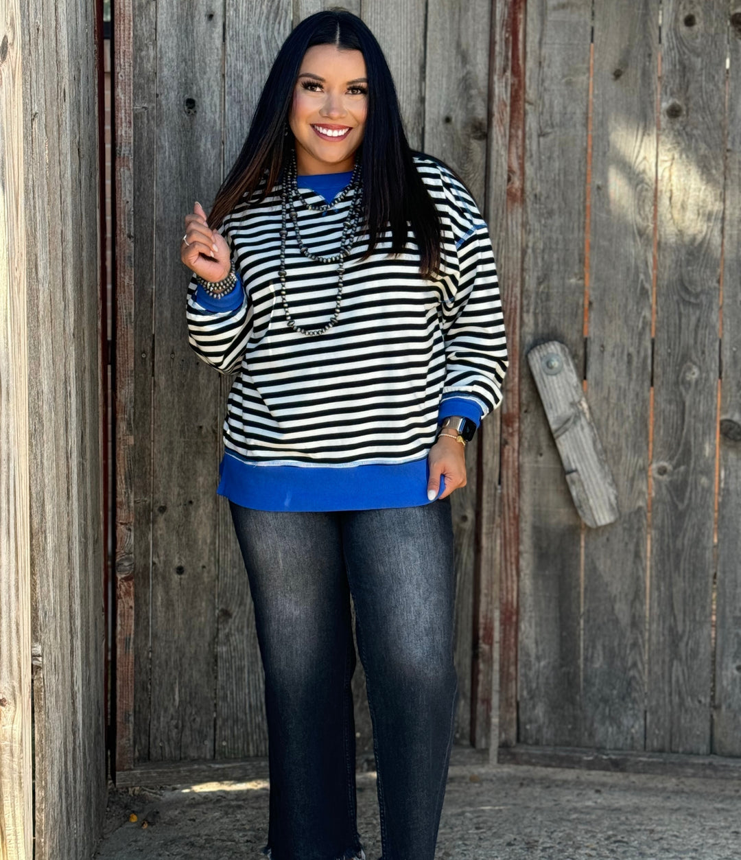 Rosey Black & White Striped Pullover