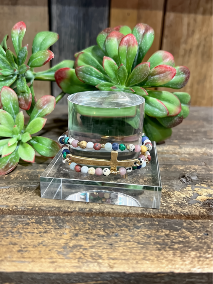 King Multi Stone Bracelet with Cross
