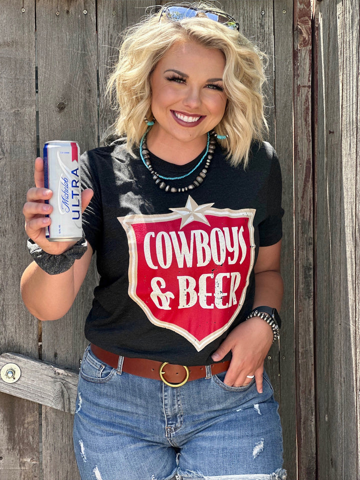 Cowboys & Beer Charblack Graphic Tee by Texas True Threads