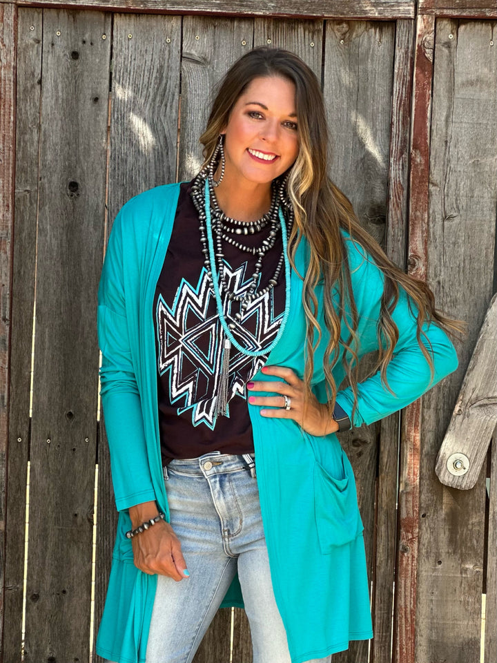 Laken Turquoise Cardigan by Texas True Threads