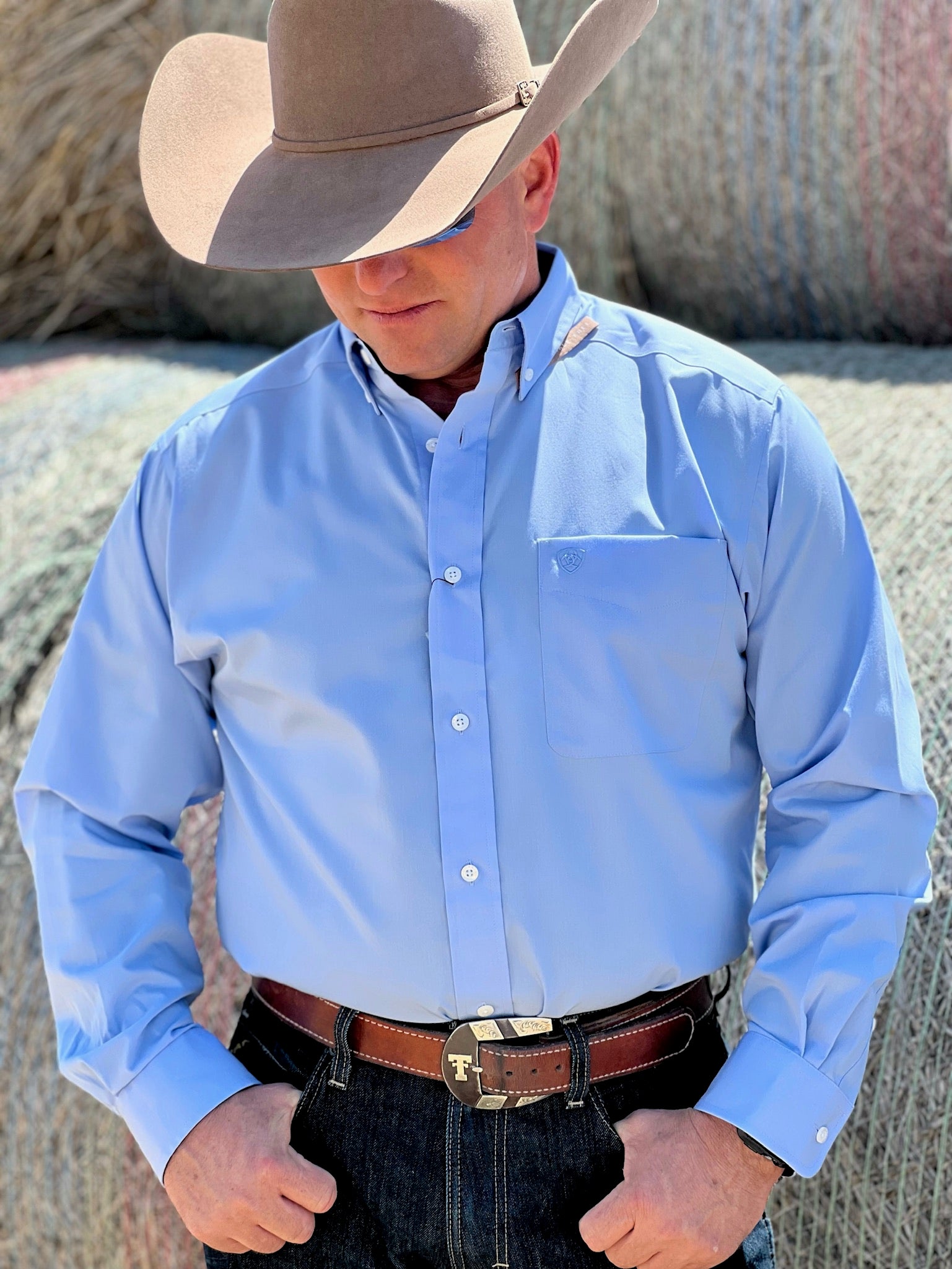 Lane Light Blue Wrinkle Free Casual Long Sleeve Shirt by Ariat ...