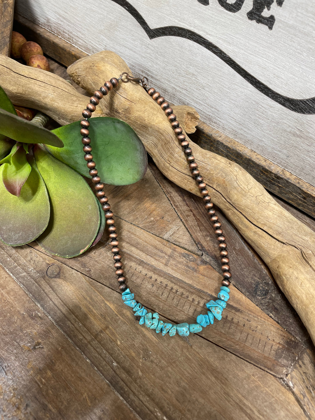 Moscow Faux Copper Necklace with Turquoise Stones