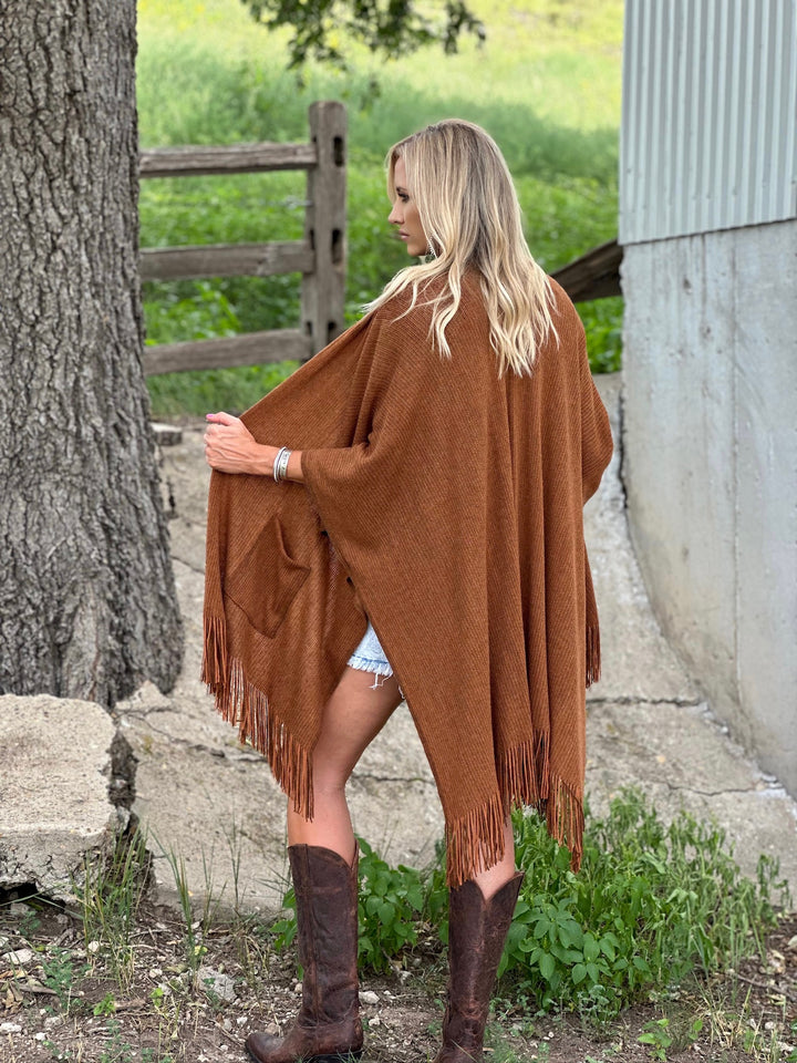 Charlie Rust Knit Poncho by Texas True Threads