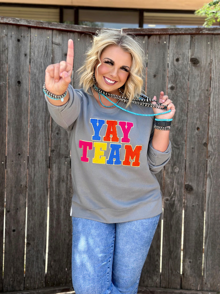Yay Team Appliqué Grey Sweatshirt by Texas True Threads